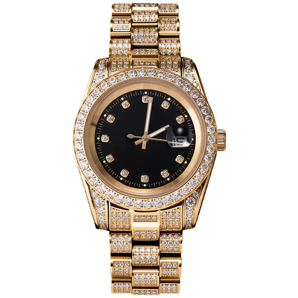 Men s 43mm Gold Black Diamond Iced Out Watch King Division