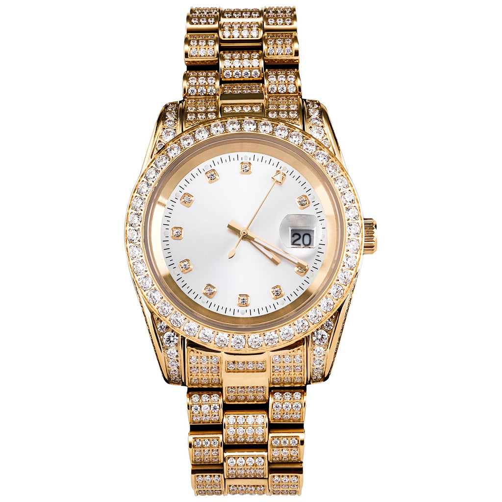 Men's 43mm Gold & Pearl White Diamond Iced Out Watch | King Division